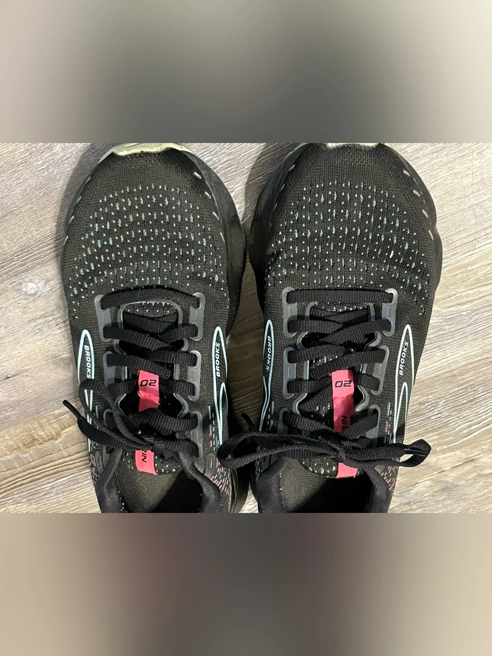 Brooks Women’s Black Running Shoes with Mint and Pink Accents